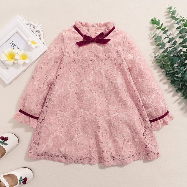 

baby / toddler bowknot pink lace long-sleeve dress1, Red;yellow