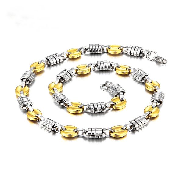

gold silver color coffee beans link chain stainless steel necklace men women fashion hip hop men jewelry necklace chains long j