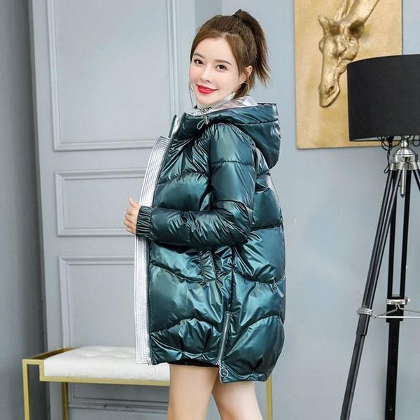 

bright face cotton jacket women's 2020 new fashion winter coat women's clothing mid-length loose hooded women down cotton jacket, Black