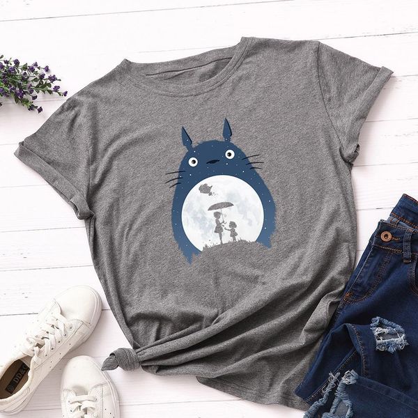 

harajuku print totoro loose plus size women t-shirt cartoon graphic tee shirt femme streetwear funny short sleeve tshirt, White