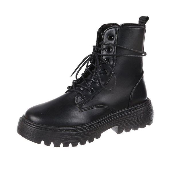 

boots women's ankle motorcycle pu leather shoes for woman platform autumn female footwear, Black
