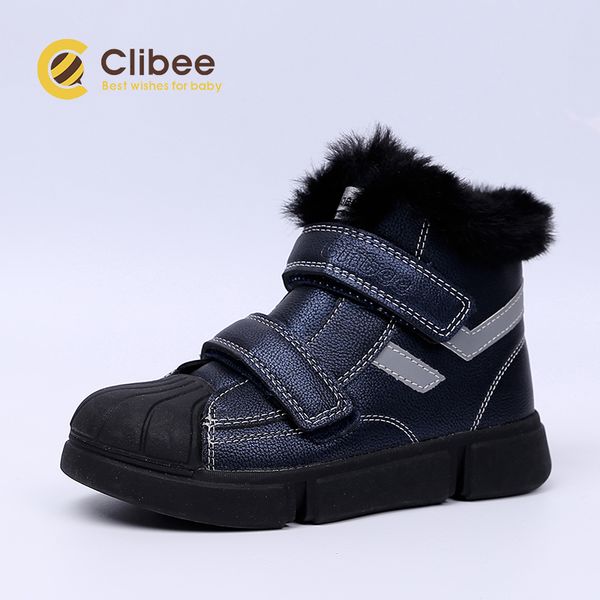 

clibee boys girls warm winter snow boots with safe toe-cap kids flat comfort mid-calf boots with hook-loop and wool fur linning lj201029, Black;grey