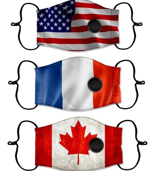 

cover use face reusable can cotton mouth filter pad american flag printing washable breathing valve protective mask kka7827