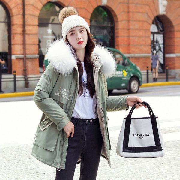 

new winter 2021 clothes extra large fur collar warm overcoat of medium length female 6g83, Black