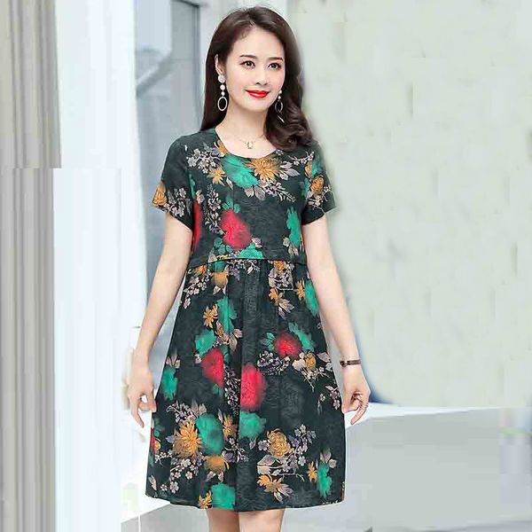 

2021 new women summer dress short sleeve o-neck florals print part formal dresses vestidos de faste 0tpp, Black;gray