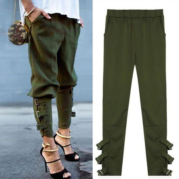 

new fashion pants autumn women casual high waist solid color bandage pants high elastic waist tight trousers, Black;white