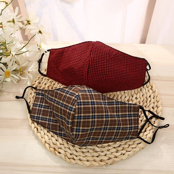

factory cotton face mask changeable color dustproof plaid anti fog washable reusable breathable adjustable ear rope adul1