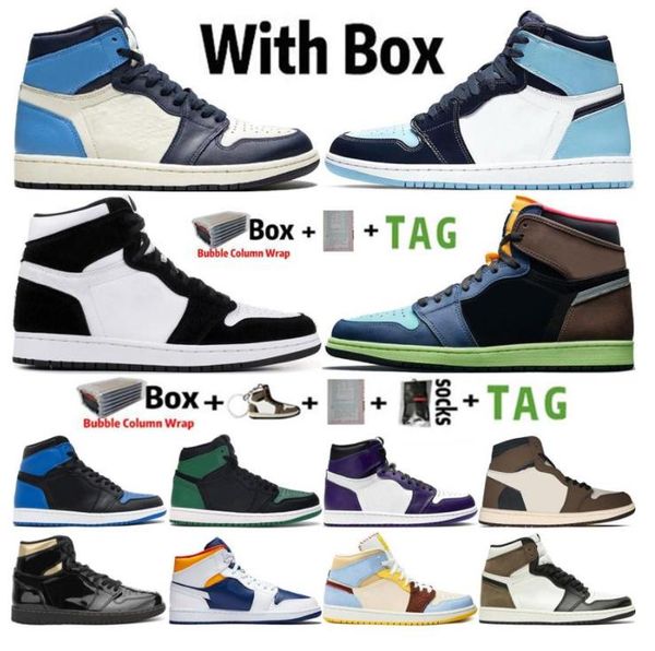 

2020 with box jumpman 1 1s mens basketball shoes obsidian unc twist travis scotts turbo green chicago sport trainers sneakers size 36-47