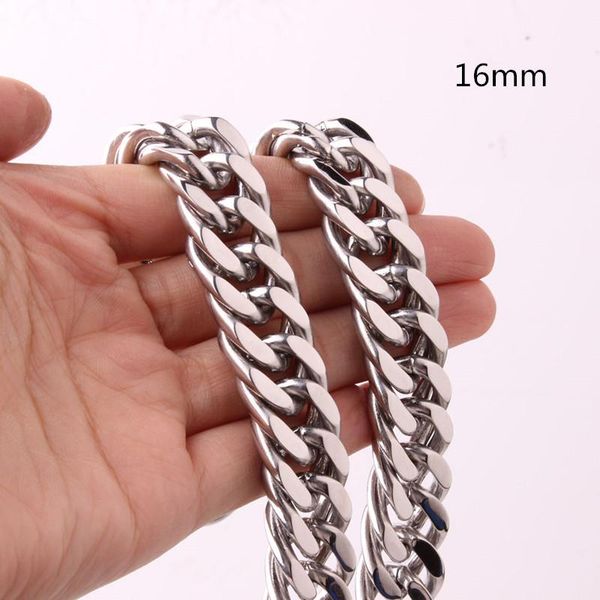 

curb cuban link double chain necklace & bracelet for men women 316l stainless steel used 16mm 7-40inch, Silver