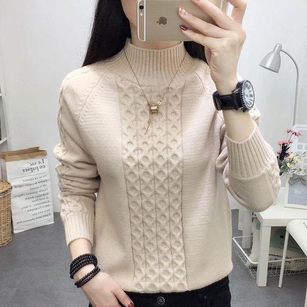 

half turtleneck sweater women jumper 2021 autum winter basic warm clothes female pull femme knitted cotton pullover sweater, White;black