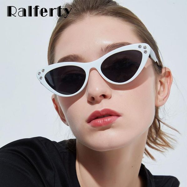 

sunglasses ralferty cat eye sunglass women 2021 luxury crystal rhinestone sun glasses retro cateye shades uv400 white eyewear w18701, White;black