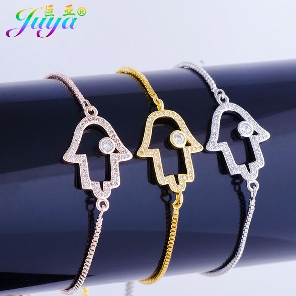 

charm bracelets juya fashion adjustable chains bracelet supplies micro pave zircon hamsa hand of fatima for women christmas gift, Golden;silver