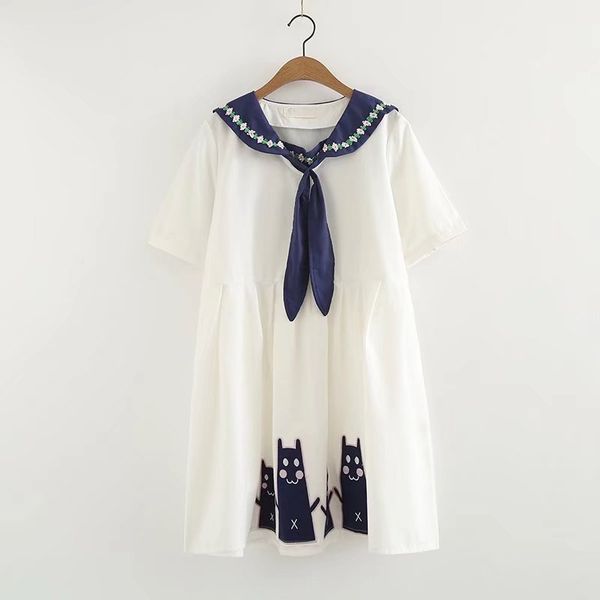 

2021 new summer loosely navy in short japanese girl colorblock embroidered dress harajuku college doll dressed ufjt, Black;gray