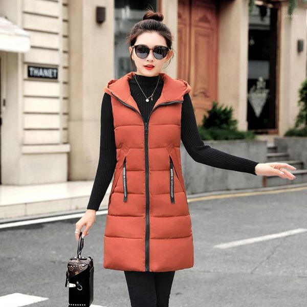 

women's vests 2021 women winter solid casual autumn vest waistcoat female jacket hooded warm long coat colete feminino1, Black;white