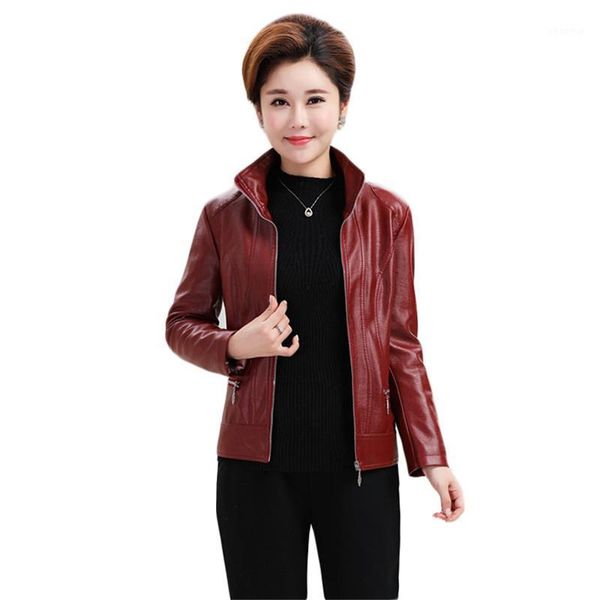 

leather jacket women wine red black -6xl plus size mom coat 2020 autumn winter short slim stand collar pu moto clothing ld13021
