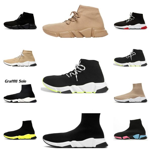 

2020 new paris speed trainers knit sock shoe mens womens black white red knitting sneakers casual shoes with box s08