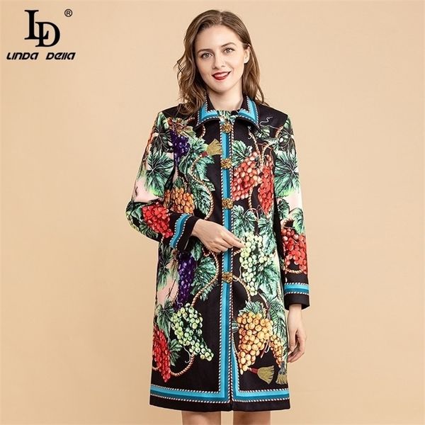 

ld linda della autumn winter vintage coat women's crystal button fruit grapes print elegant wool coats outwearsleeveless dress 201103, Black