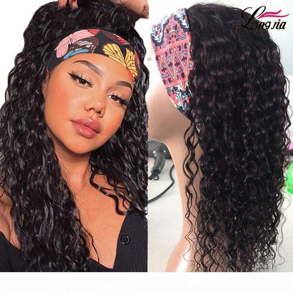 

headband wig curly human hair wigs 150% density curly hair wigs with headband to easy to install, Black;brown