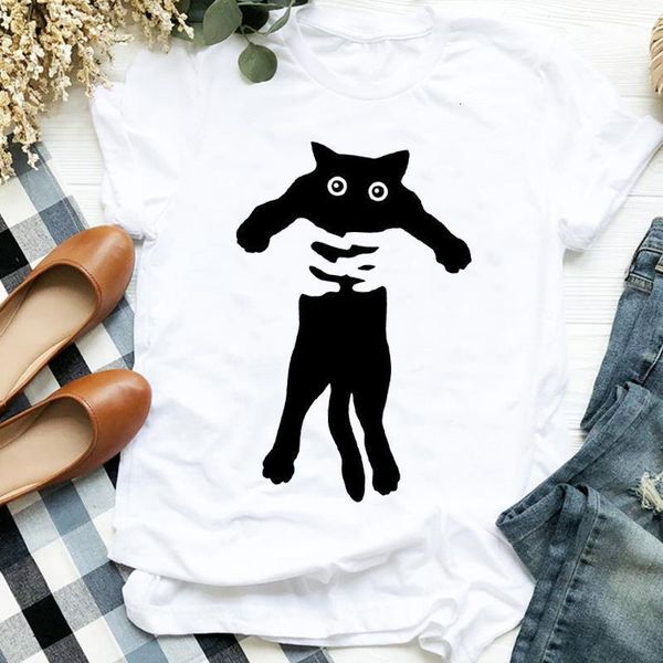 

women lady funny cat short sleeve summer autumn 90s style print shirt t tee for womens clothes tshirt female graphic t-shirt, White