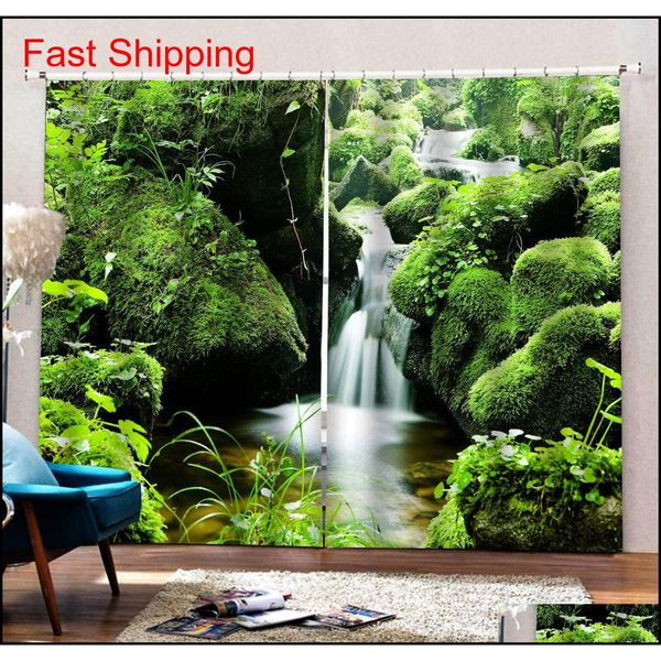 

green scenery waterfall 3d curtains window blackout luxury 3d curtains set for bed room living ro qylhfl packing2010