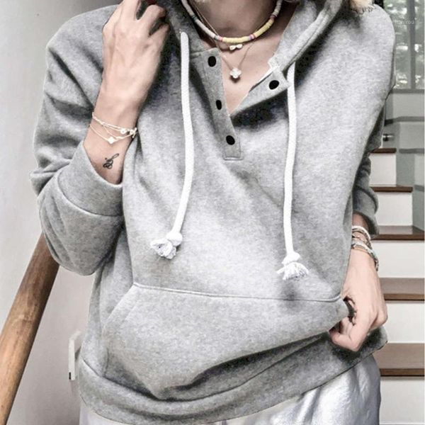 

vicabo oversized drawstring womens sweatshirt solid color button hooded fashion streetwear loose casual sports pullover1, Black