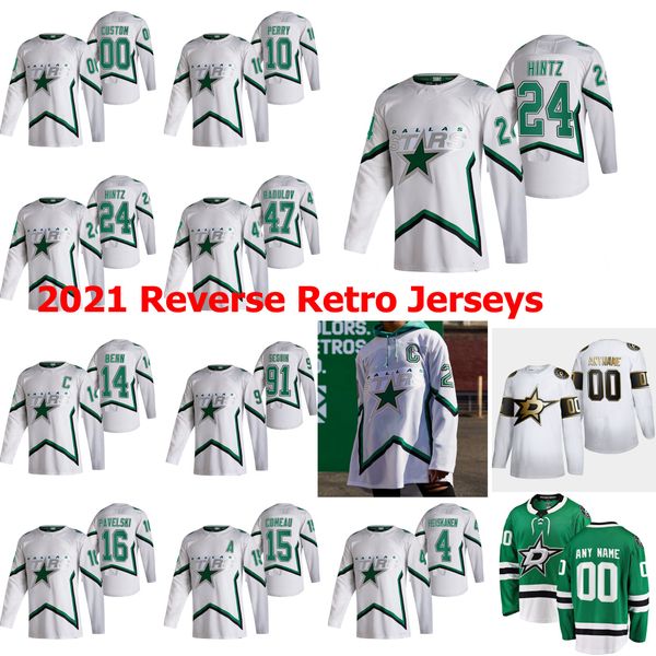

dallas stars 2021 reverse retro hockey jerseys esa lindell jersey anton khudobin joel kiviranta thomas harley mark pysyk custom stitched, Black;red