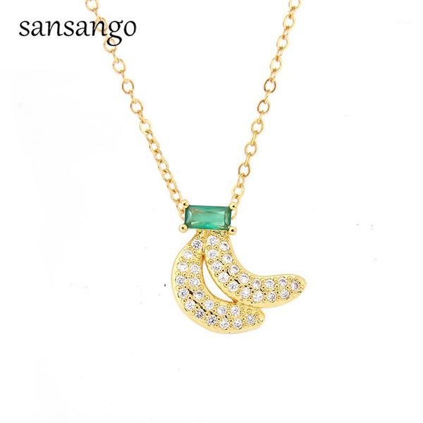 

1pcs gold silver color chain pendant necklace for women men banana copper zircon necklace jewelry1