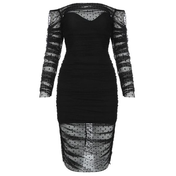 

casual dresses 2021 bandage elegant long sleeve mesh party celebrity women autumn winter clothing, Black;gray