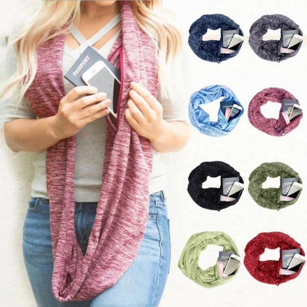 

loop cotton scarves for winter lightweight soft and comfortable scarf with hidden zipper pocket keep warm travel scarf, Blue;gray
