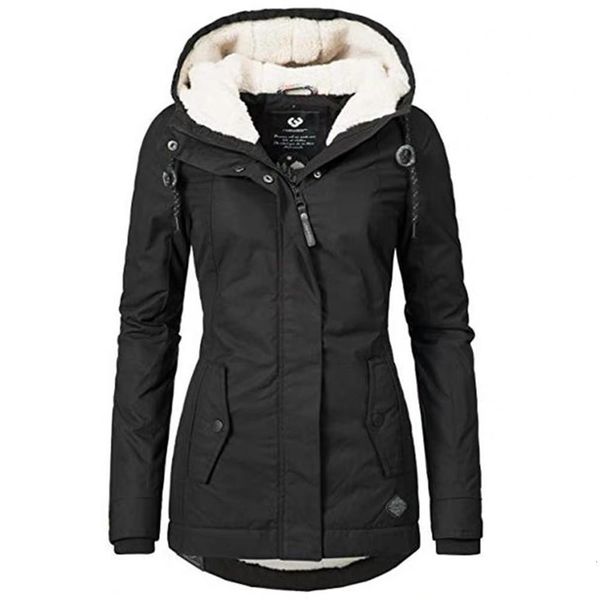 

women parka coat winter new hooded thicken cotton outdoor warm jacket ladies simple mid long wadded basic coat outwear d20, Black