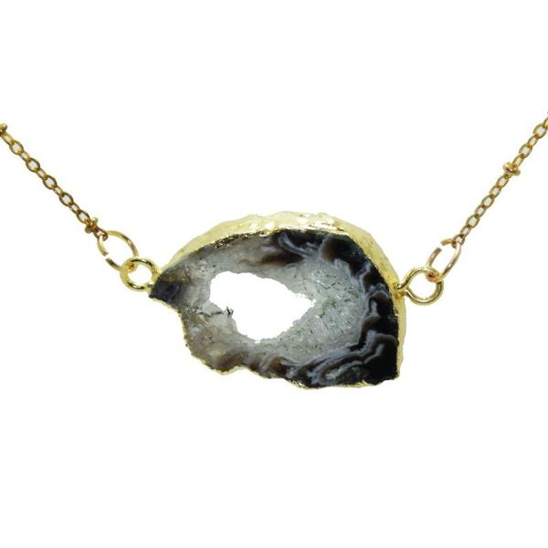 

pendant necklaces natural slice geode druzy stone connector chain necklace 2021 gold plating 2 loop raw slab big flat agates drusy as gifts, Silver