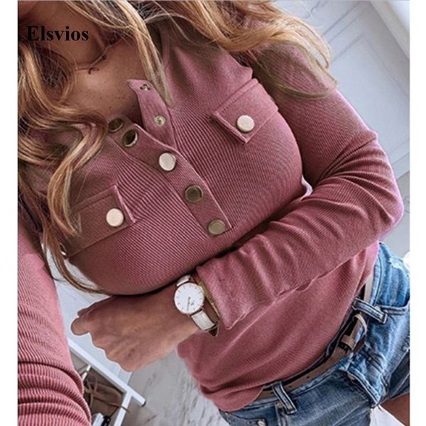 

5xl elegant spring metal button shirt blouse solid autumn long sleeve ribbed blouses women v-neck slim pullover blusas y200402, White