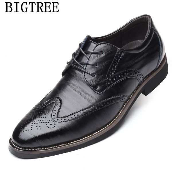 

dress shoes mens formal genuine leather brogue men classic italian chaussure homme erkek ayakkabi, Black