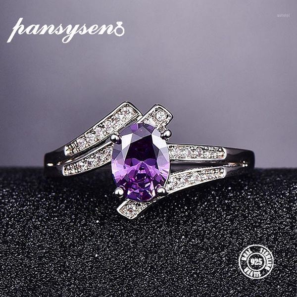 

pansysen 925 sterling silver rings female amethyst engagement wedding band bridal vintage gemstone ring for women fine jewelry1, Golden;silver