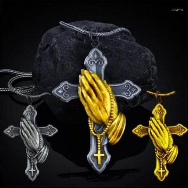 

classic popular jesus prayer religious cross style necklace men's gothic retro pendant holiday accessories gift wholesale1, Silver