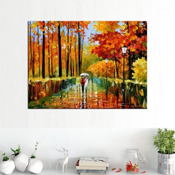 

palette knife oil painting on canvas romantic walking couples canvas art autumn painting living room wall decor1