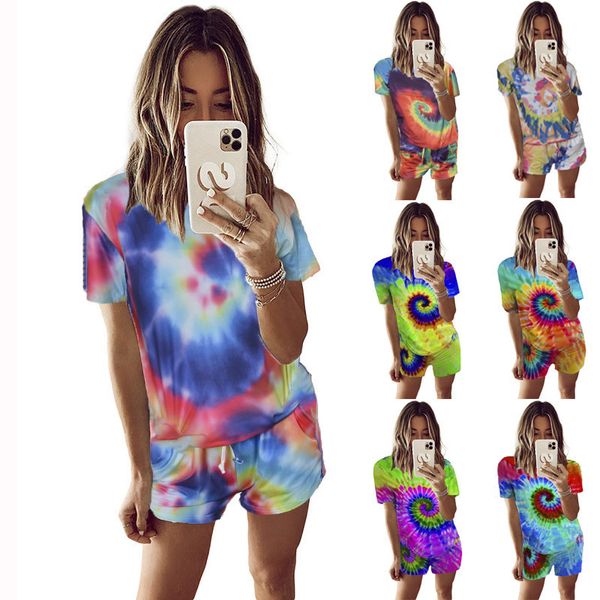 

women outfits 2 piece women tie dye outfit 3d print t-shirt women's suit shorts summer 2 piece set ensemble femme, Gray