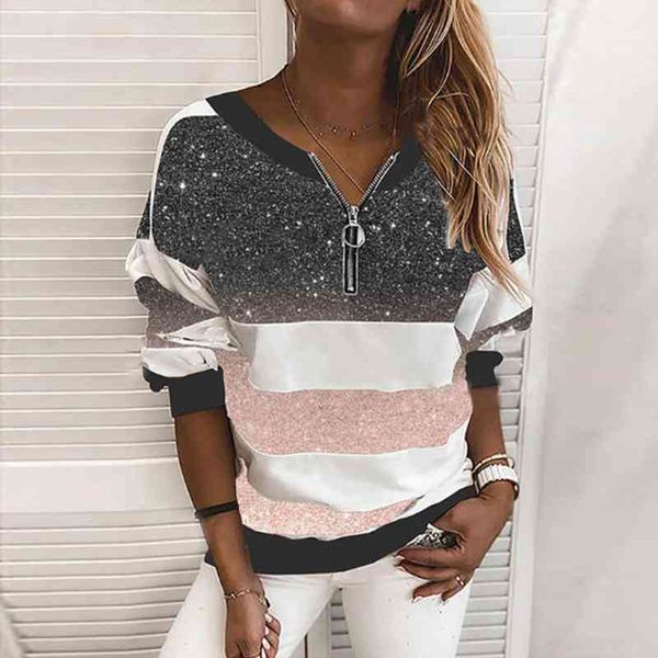 

fall clothes for women striped leopard stitching zipper long sleeve blouse pullover sweatshirt trends autumn clothes, White;black