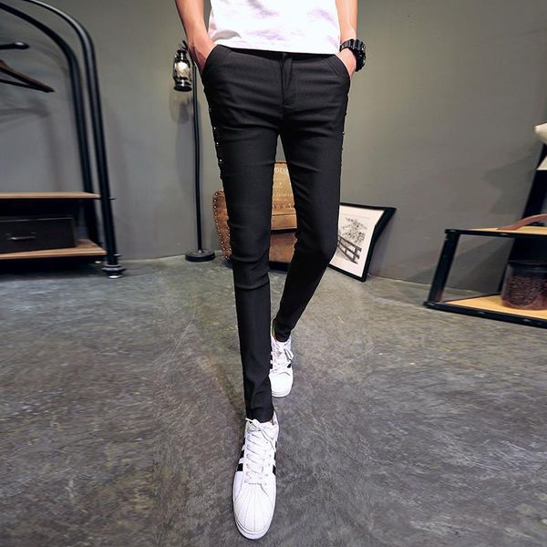 

brand new men summer pants fashion 2020 all match skinny pants men streetwear casual trousers men sale, Black