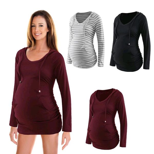

women's hoodies & sweatshirts maternity hoodie long sleeves shirt casualvneck pregnancy sweatshirt tunics solid breastfeeding summer, Black