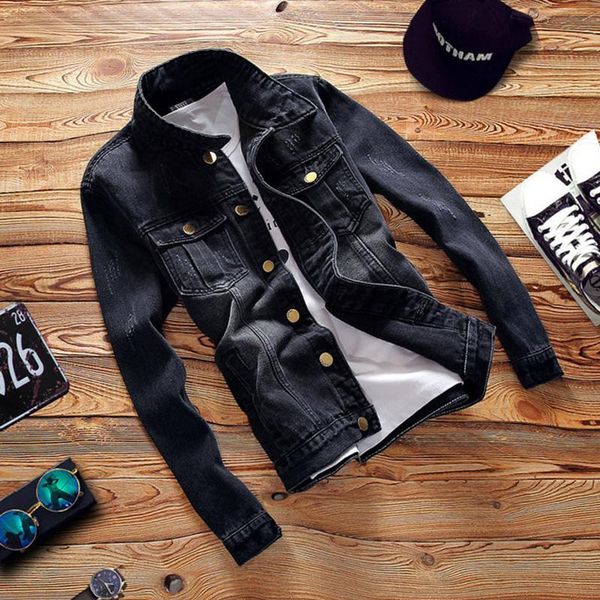 

men's jackets denim outerwear autumn 2021 youth fashion logo slim label casual jacket coat for clothes, Black;brown