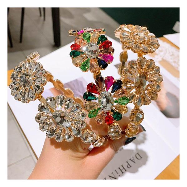 

2021 boutique crystal flower teenage girls hair sticks fashion diamond girls headbands colorful kids headband girls hair accessories, Slivery;white