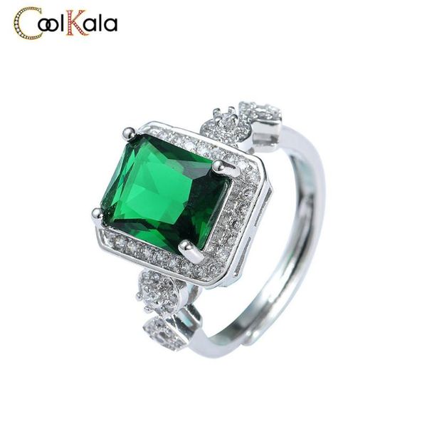 

wedding rings coolkala fashion rectangular tourmaline open ring with zircon for women, Slivery;golden