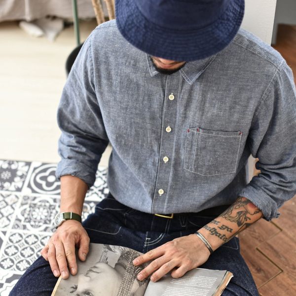 

saucezhan mens shirts chambary shirt long sleeve shirts red selvedge hemp shirt autumn vintage shirt cotton linen thick c1211, White;black