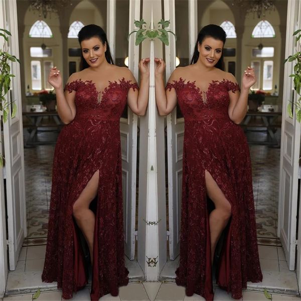 

2021 плюс размер темно-красных вечерних платьев полное кружево в линию без рукавов о-образных шейных девушек официальные выпускные вечеринки, Black;red