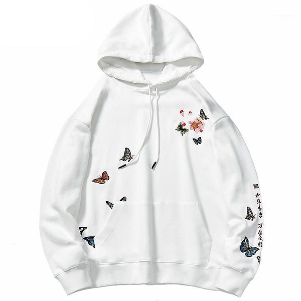 

chinese style embroidery butterfly flowers sweatshirts hoodies streetwear harajuku hip hop casual pullover hooded fashion 1, Black