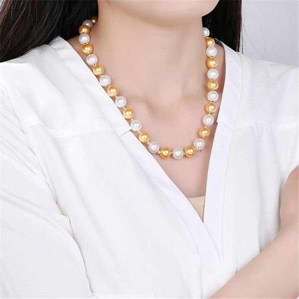 

chains beautiful + 14mm white gold shell round pearl necklace 18 inch 14k, 100% natural, Silver