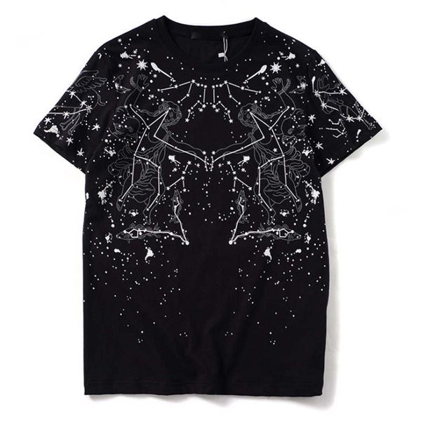 

summer fashion design european and american style full printing round neck men's women's constellation angel cotton t-shirt size s, White;black