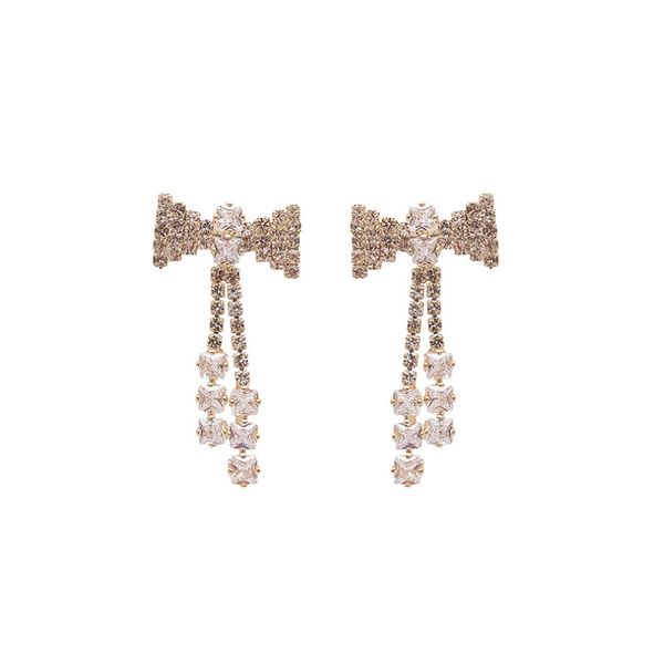 

trendy bowknot earring women dangle earrings korean fashion bow tassel earrings female elegant jewelry for girl, Silver