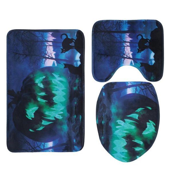 

3pcs mat set pumpkin 3d halloween bathroom mat toilet floor set for bathroom restroom